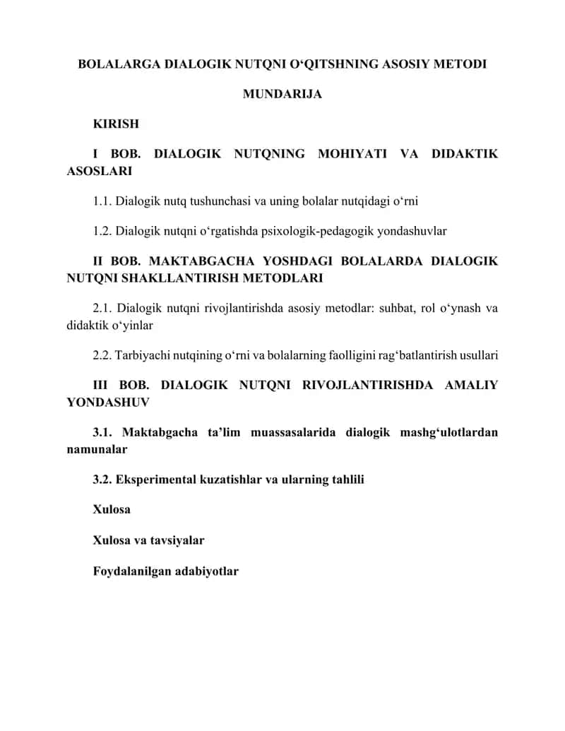 BOLALARGA DIALOGIK NUTQNI OʻQITSHNING ASOSIY METODI 1