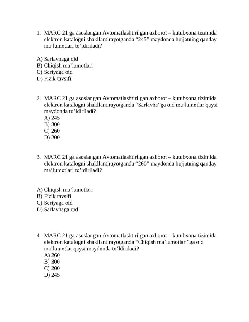 MARC 21 ga asoslangan Avtomatlashtirilgan axborot – Kutubxona tizimi 1