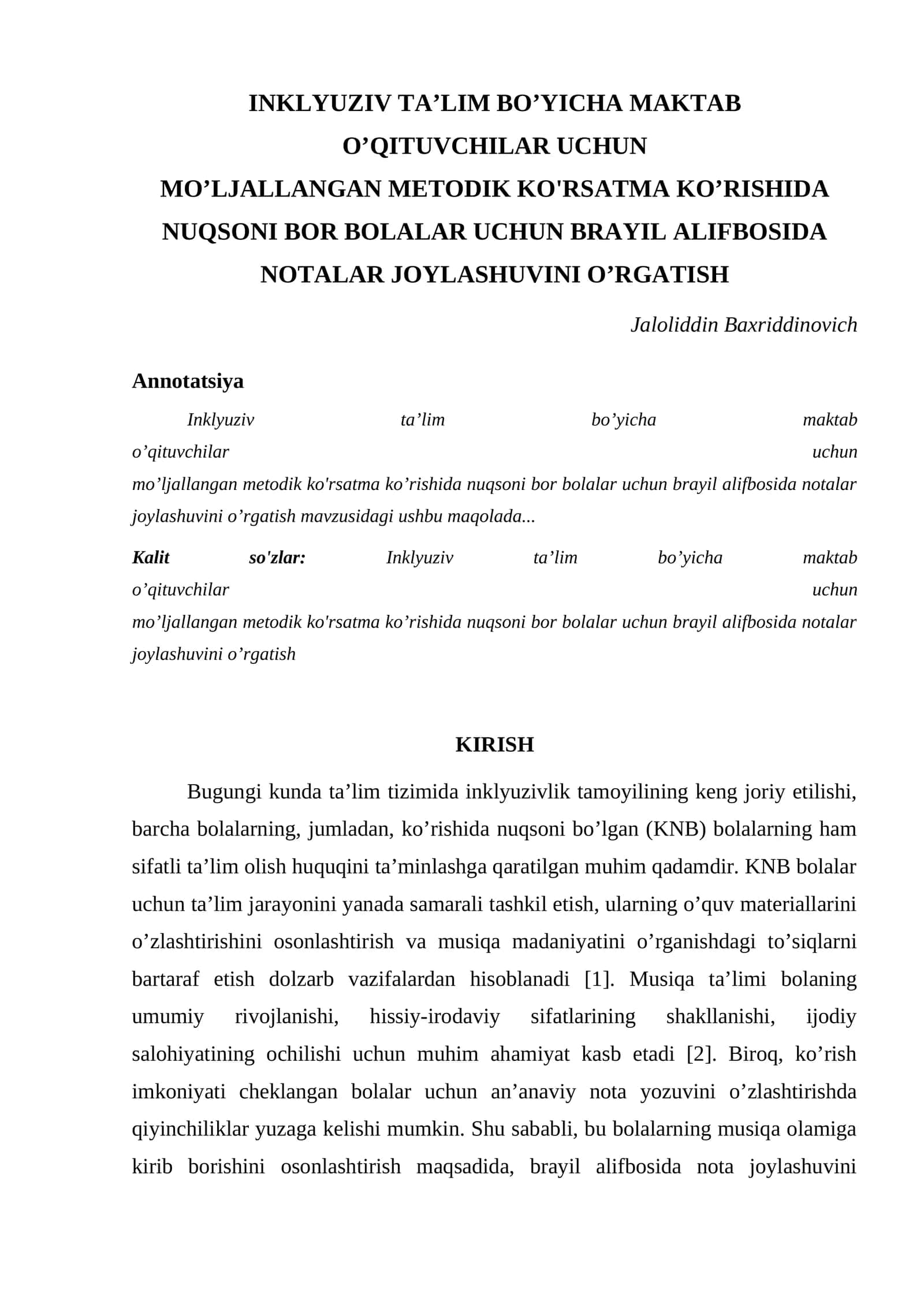 KO’RISHIDA NUQSONI BOR BOLALAR UCHUN BRAYIL ALIFBOSIDA NOTALAR JOYLASHUVINI O’RGATISH 1