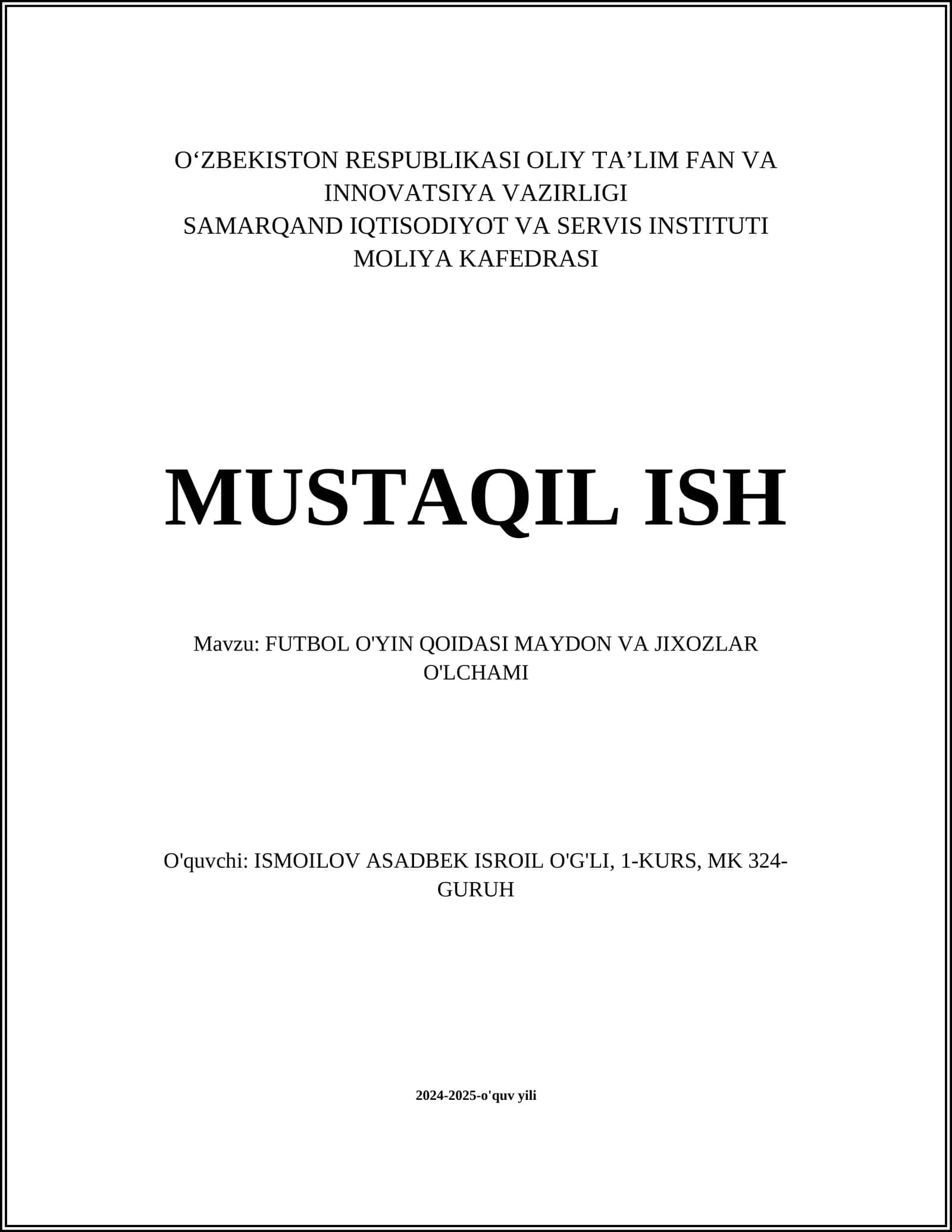 FUTBOL O'YIN QOIDASI MAYDON VA JIXOZLAR O'LCHAMI 1