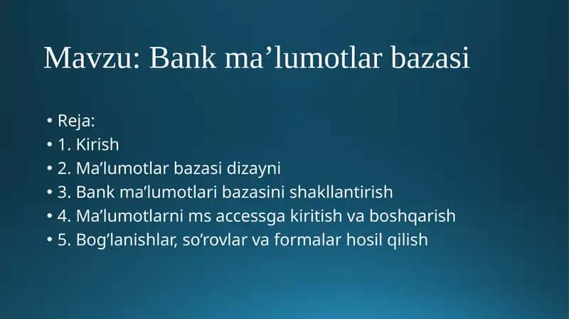 Bankma’lumotlarbazasi 1