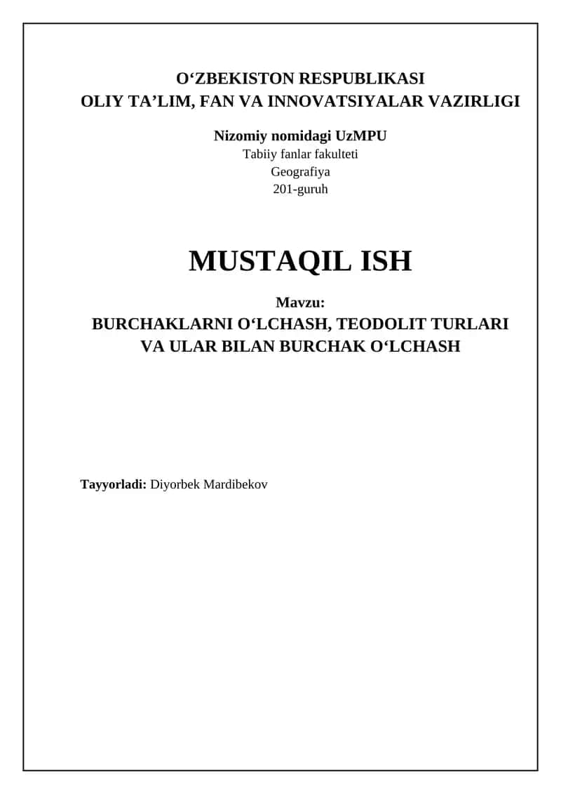 Burchaklarni O'lchash Asoslari va Usullari 1