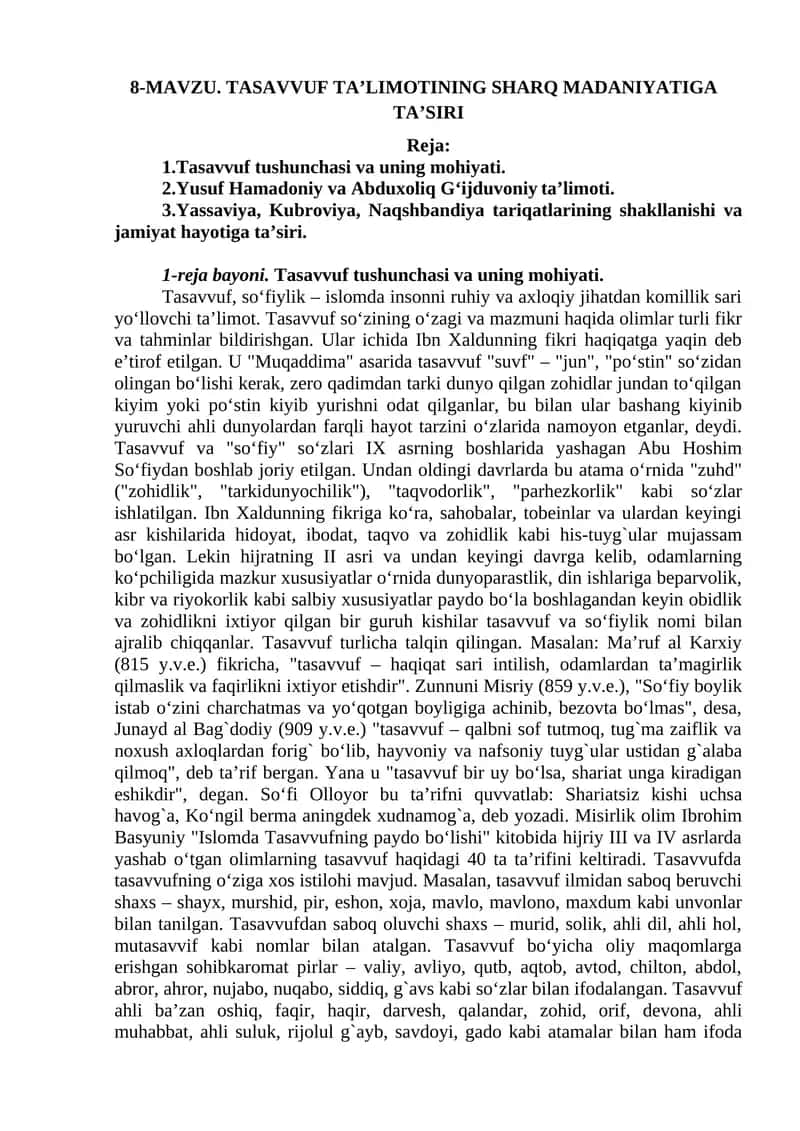 Tasavvuf taʼlimotining sharq madaniyatiga ta’siri 1