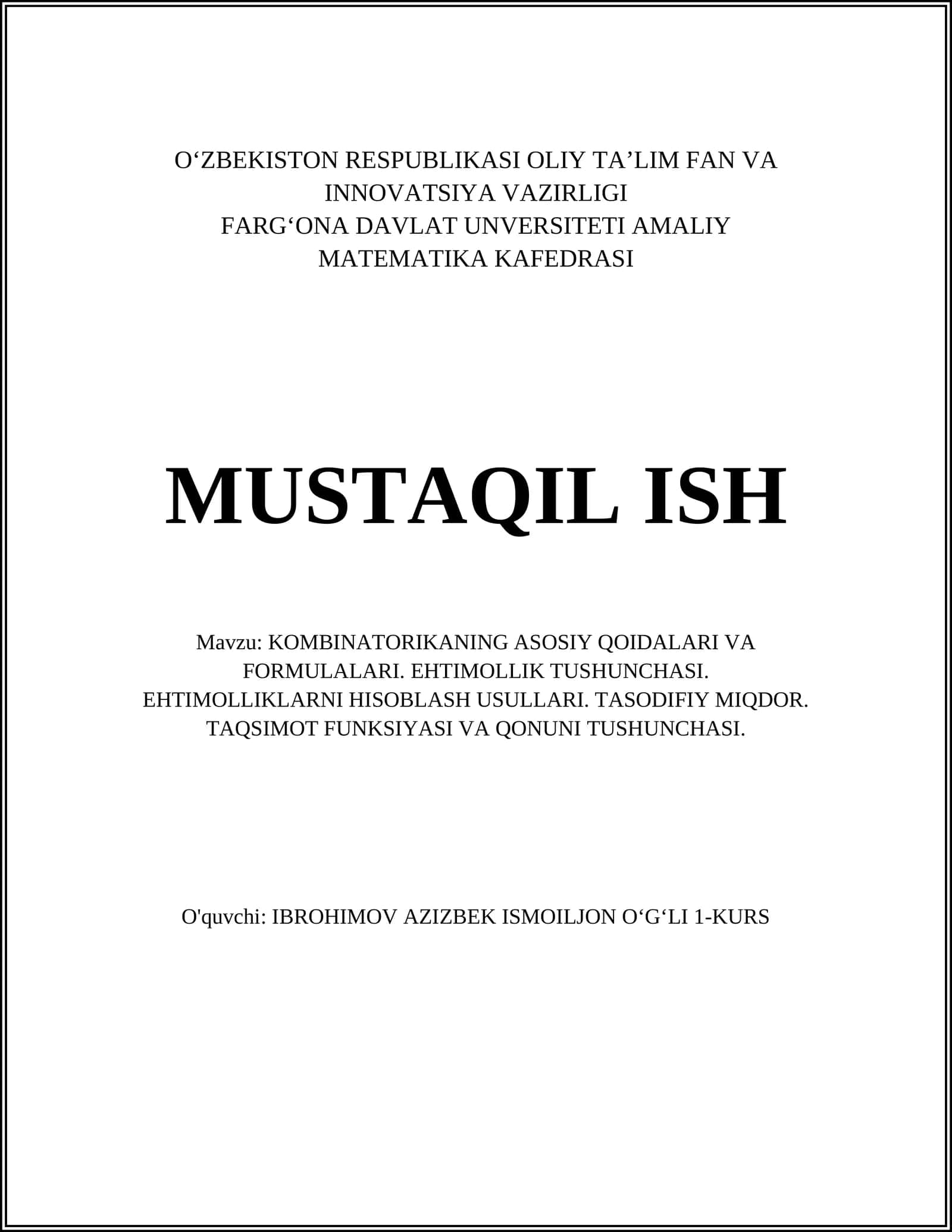 KOMBINATORIKANING ASOSIY QOIDALARI VA FORMULALARI 1