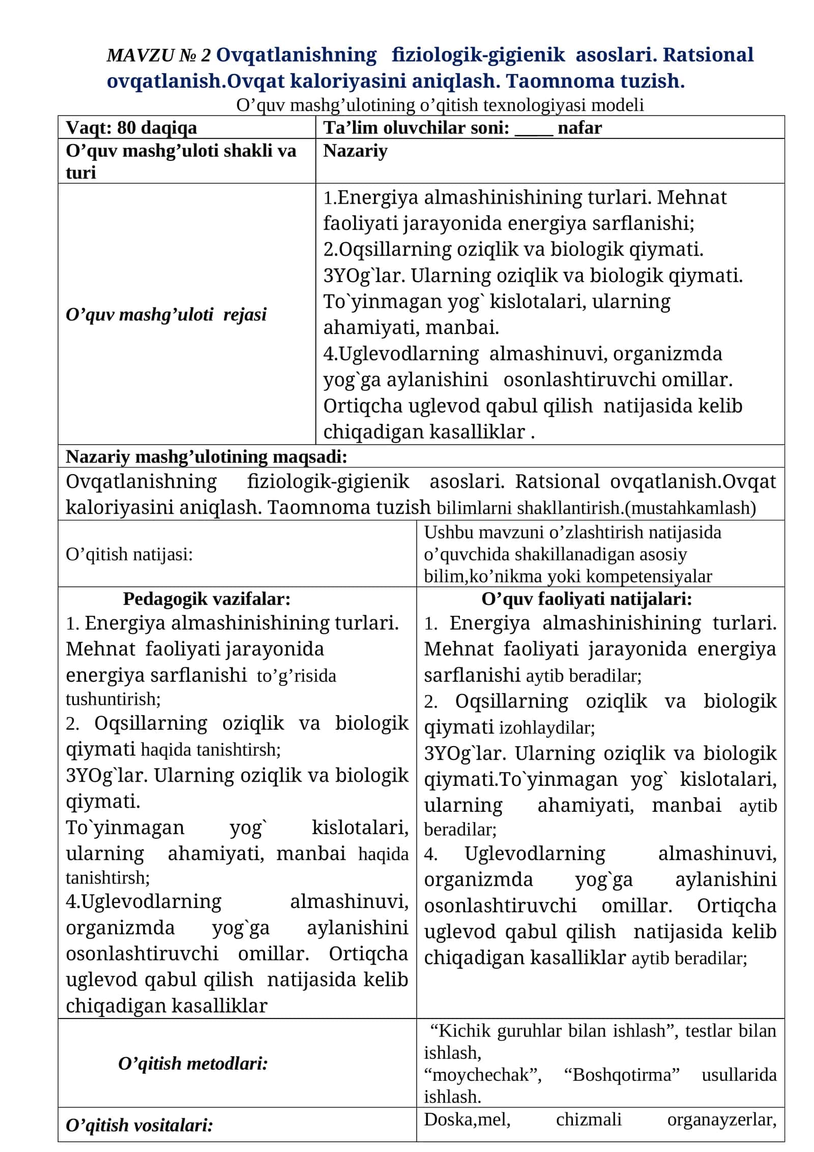 MAVZU № 2 Ovqatlanishning fiziologik-gigienik asoslari 1