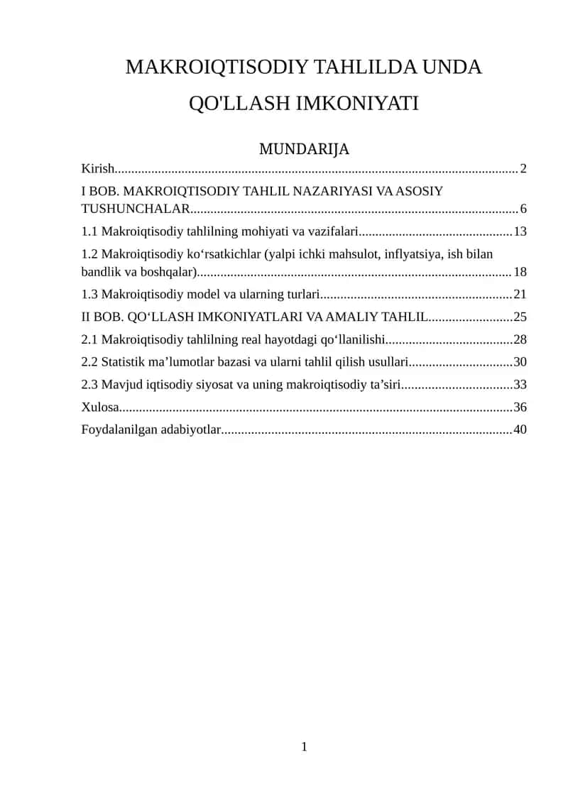 MAKROIQTISODIY TAHLILDA UNDA QO'LLASH IMKONIYATI 1