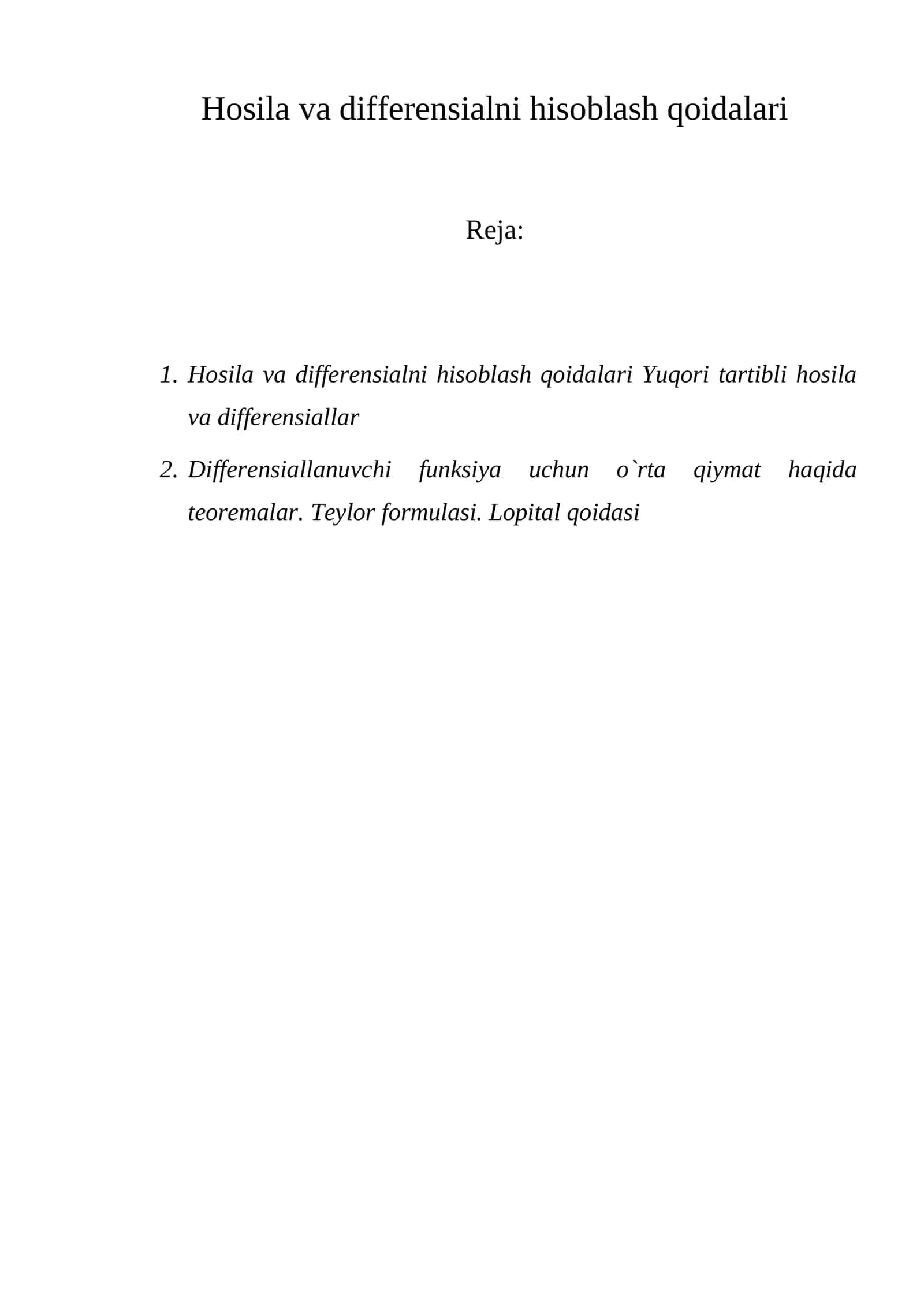 Hosila va differensialni hisoblash qoidalari 1