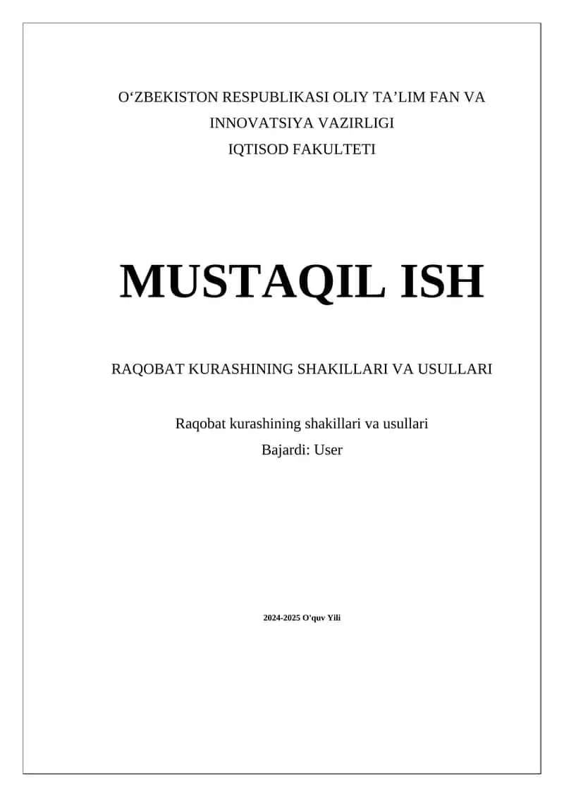 Raqobat kurashining shakillari va usullari 1