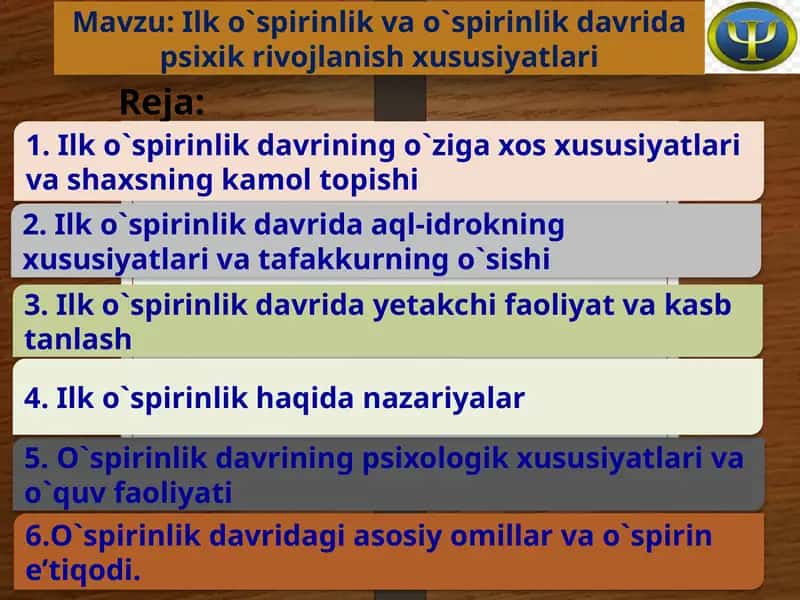 Ilko`spirinlik va o`spirinlik davridagi psixik rivojlanish xususiyatlari 1