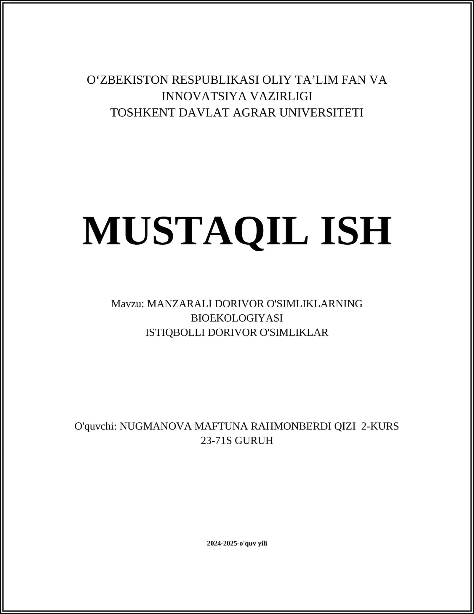 MANZARALI DORIVOR O'SIMLIKLARNING BIOEKOLOGIYASI 1