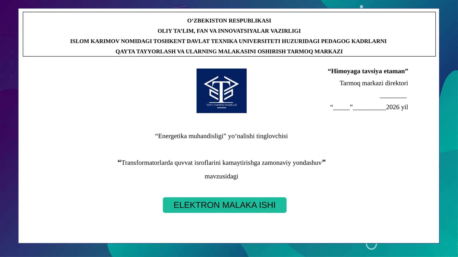 Transformatorlarda quvvat isroflarini kamaytirishga zamonaviy yondashuv 1