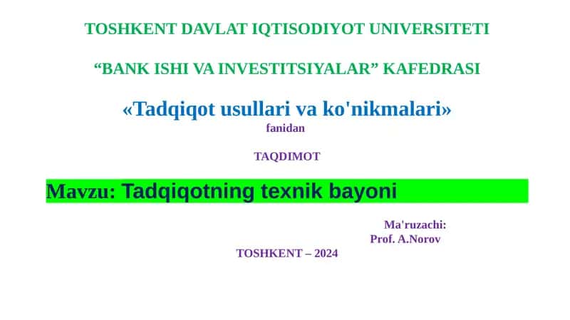 Tadqiqotning texnik bayoni 1
