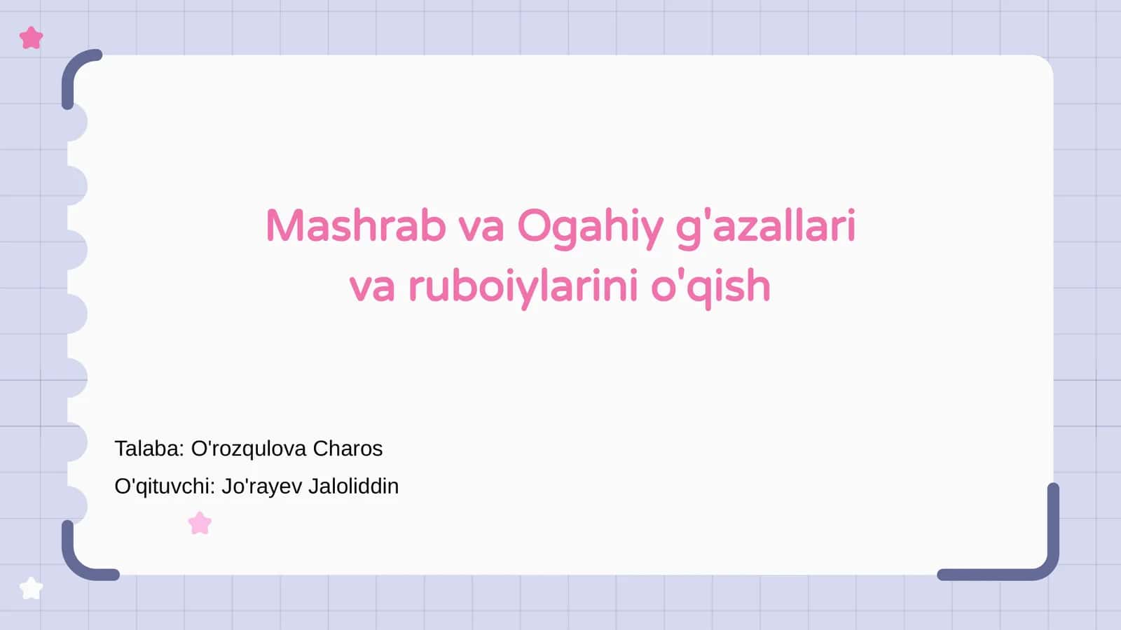 Mashrab va Ogahiy g'azallari va ruboiylarini o'qish 1