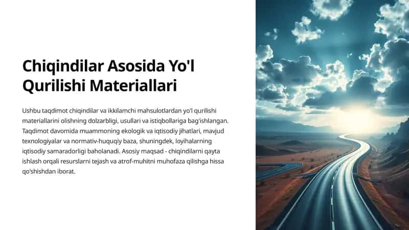 Chiqindilar Asosida Yo'l Qurilishi Materiallari 1