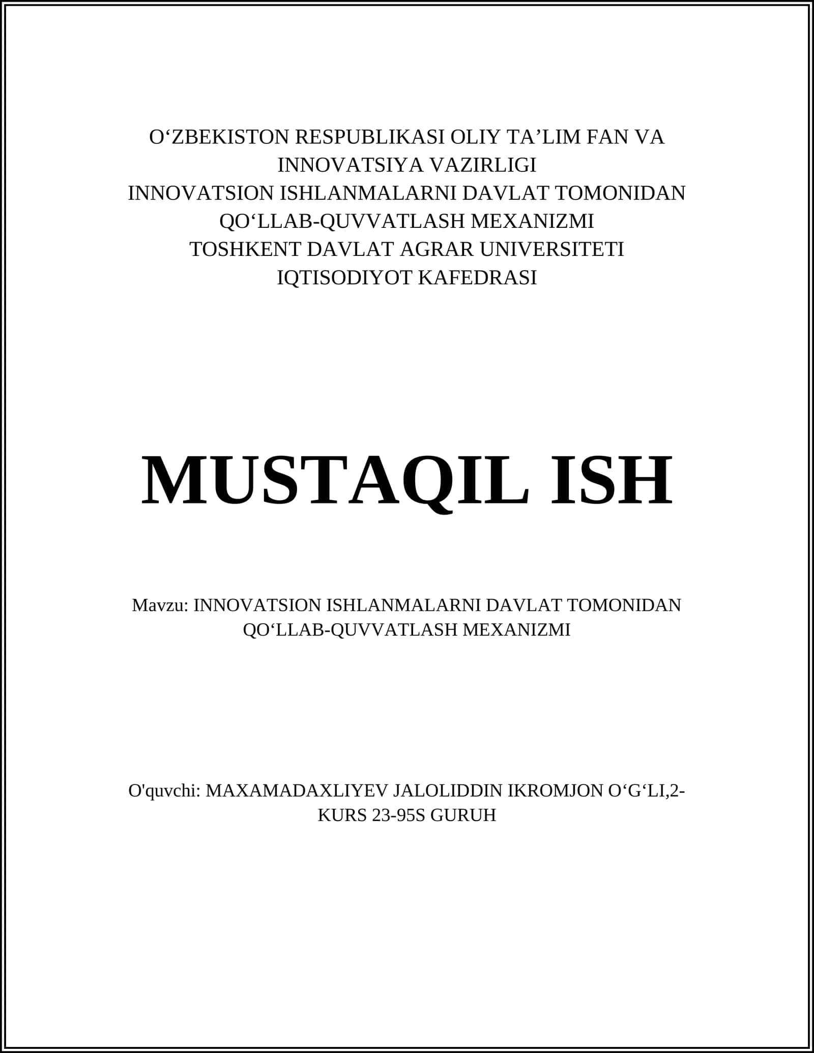 Innovatsion iqtisodiyot tamoyillari 1