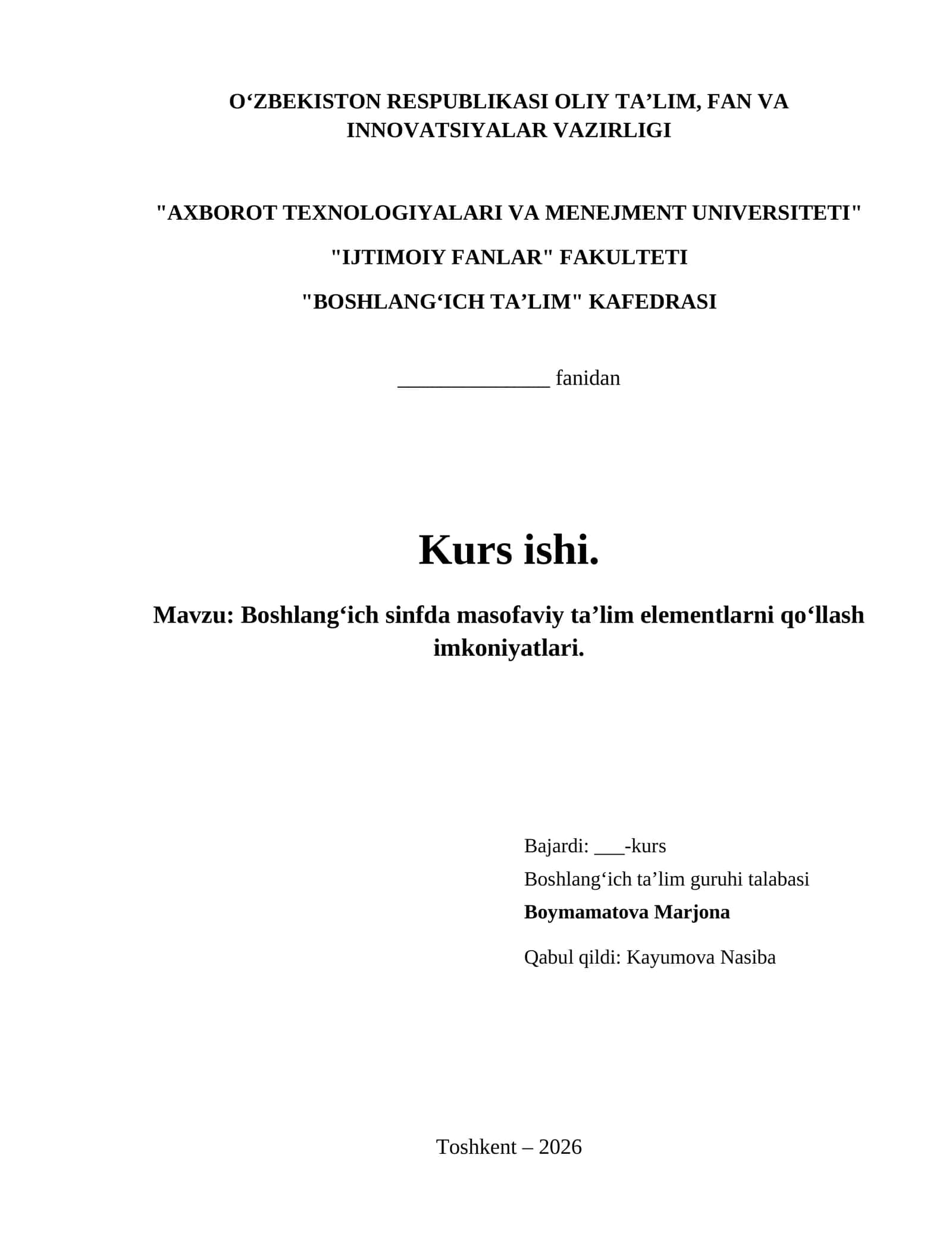 Boshlangʻich sinfda masofaviy taʼlim elementlarni qoʻllash imkoniyatlari. 1