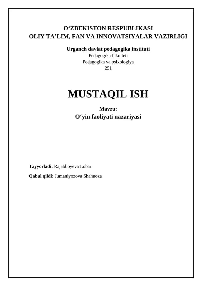 Oʻyin faoliyati nazariyasi 1
