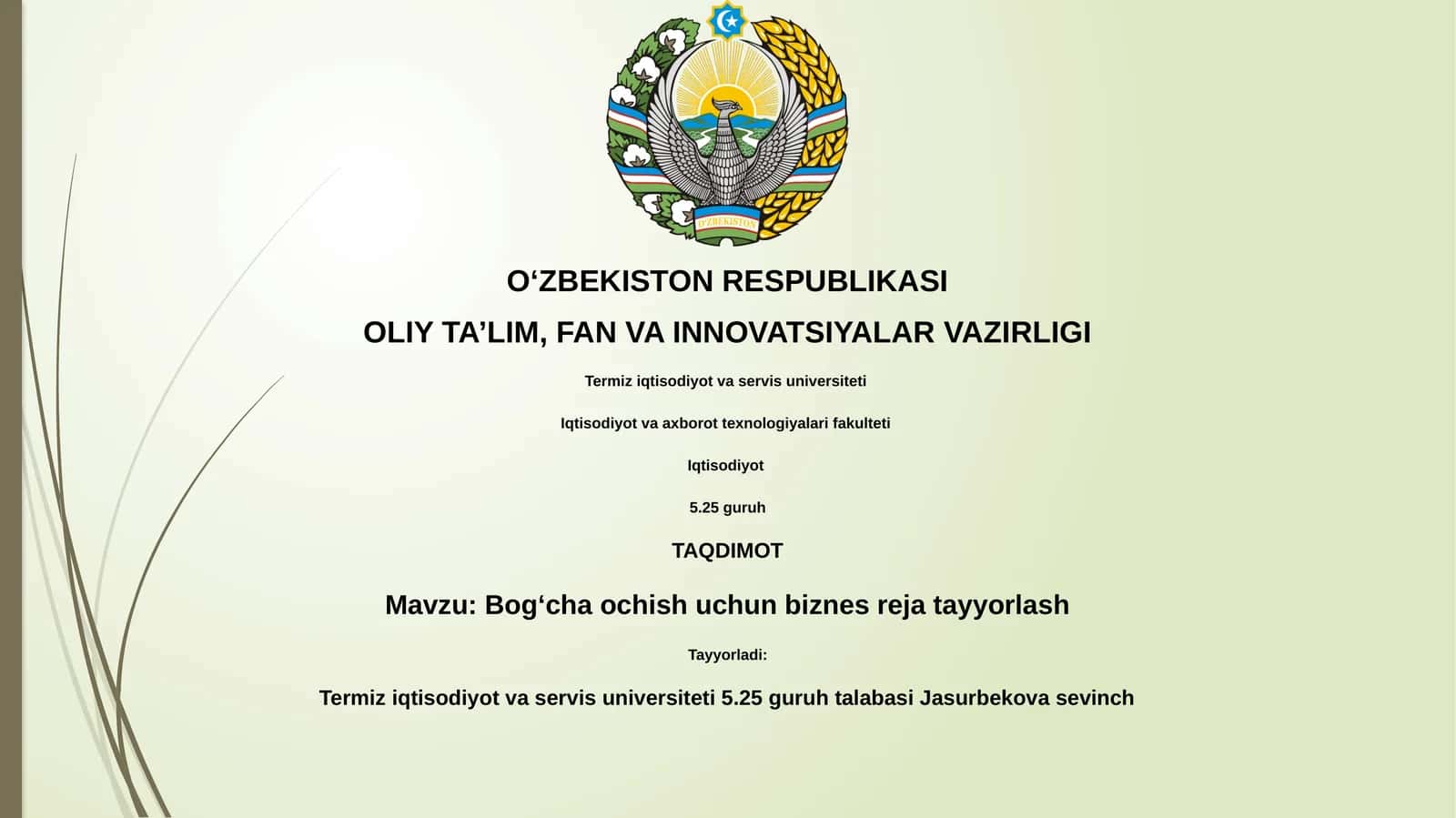 Biznes-reja tayyorlash 1