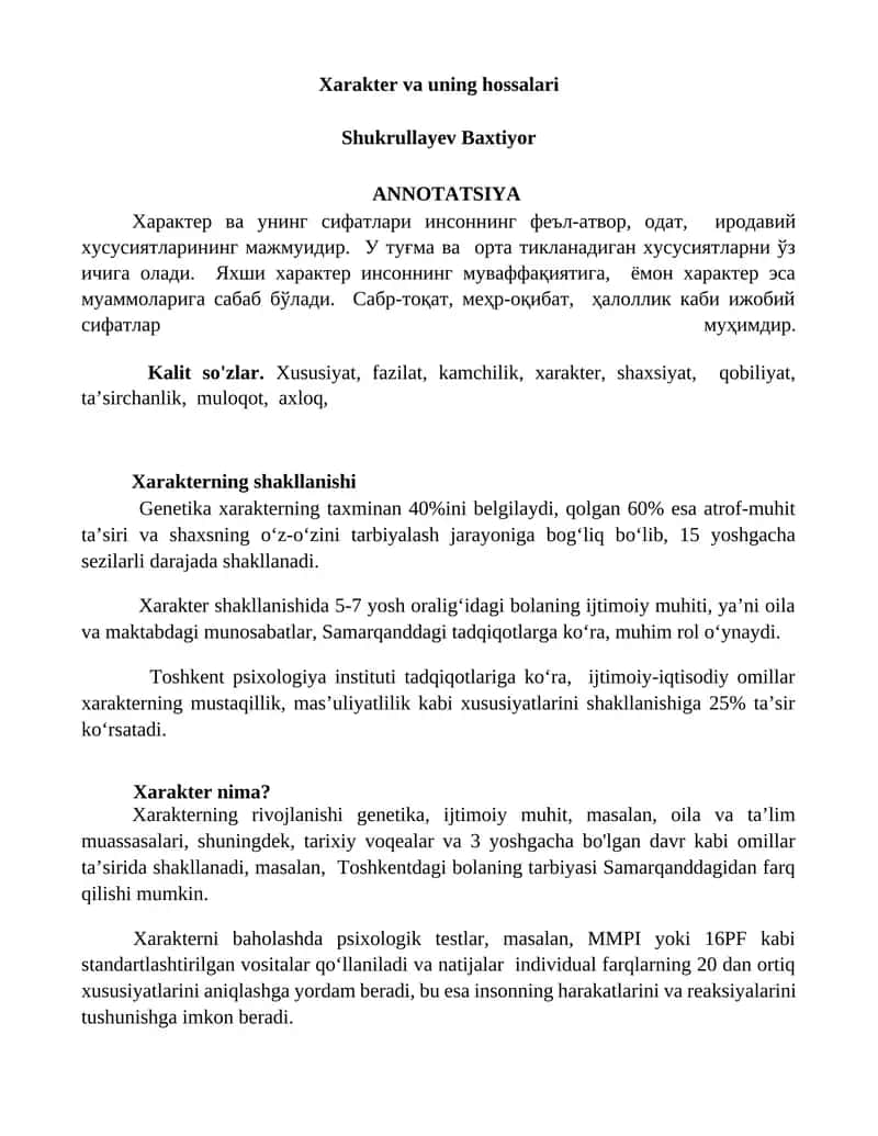 Xarakter va uning hossalari 1