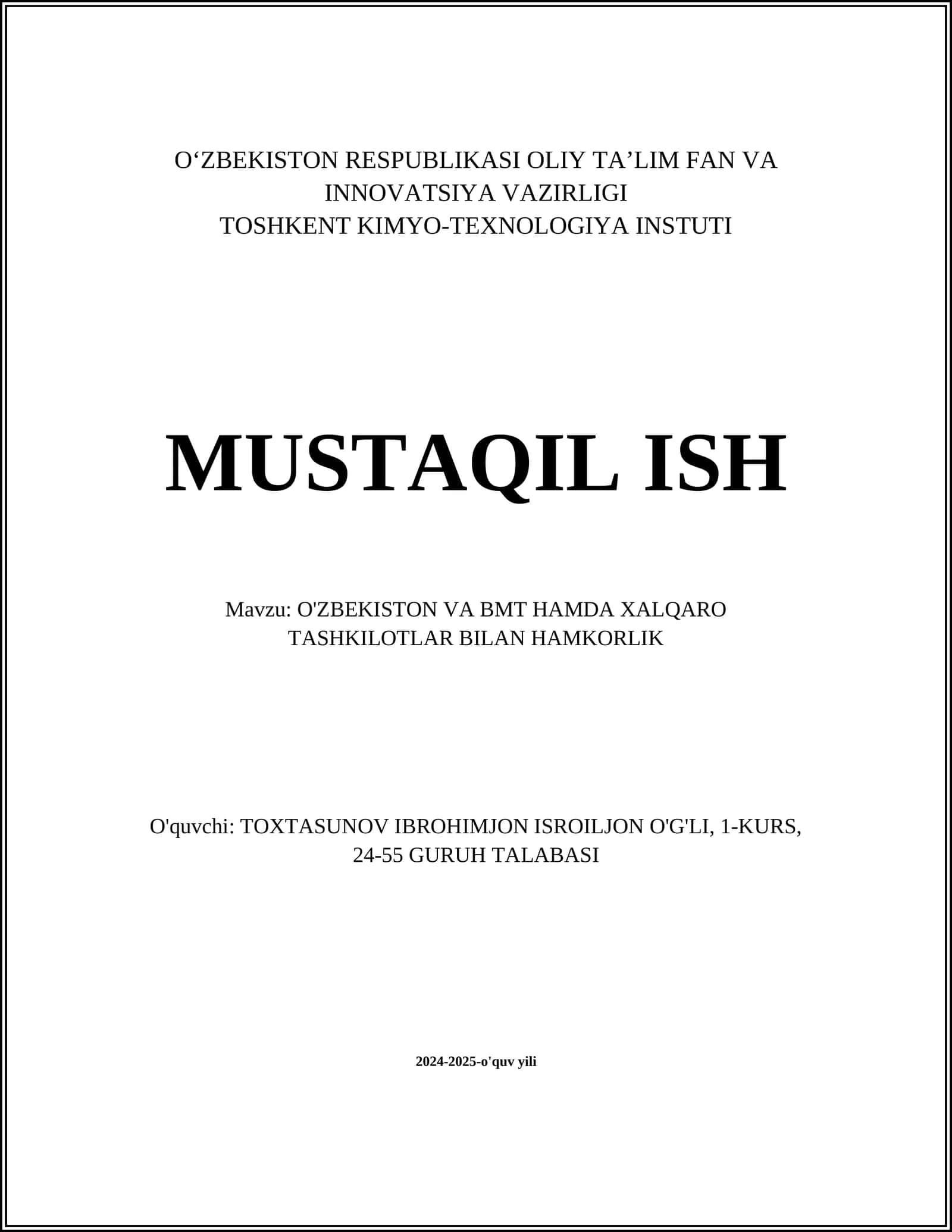 O‘ZBEKISTON VA BMT HAMDA XALQARO TASHKILOTLAR BILAN HAMKORLIK 1