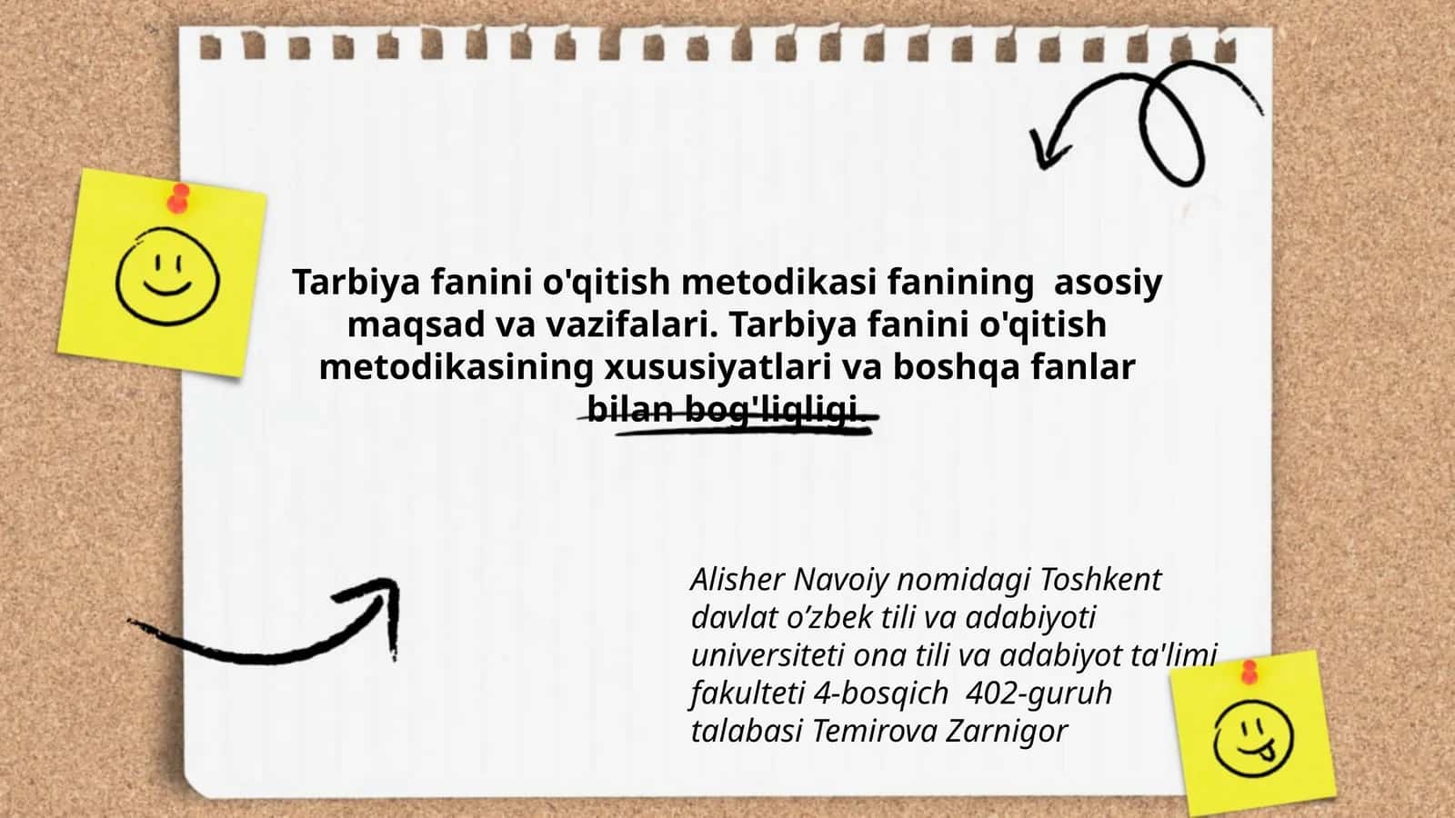 Tarbiya fanini o'qitish metodikasi fanining asosiy maqsad va vazifalari. Tarbiya fanini o'qitish metodikasining xususiyatlari va boshqa fanlar bilan bog'liqligi 1