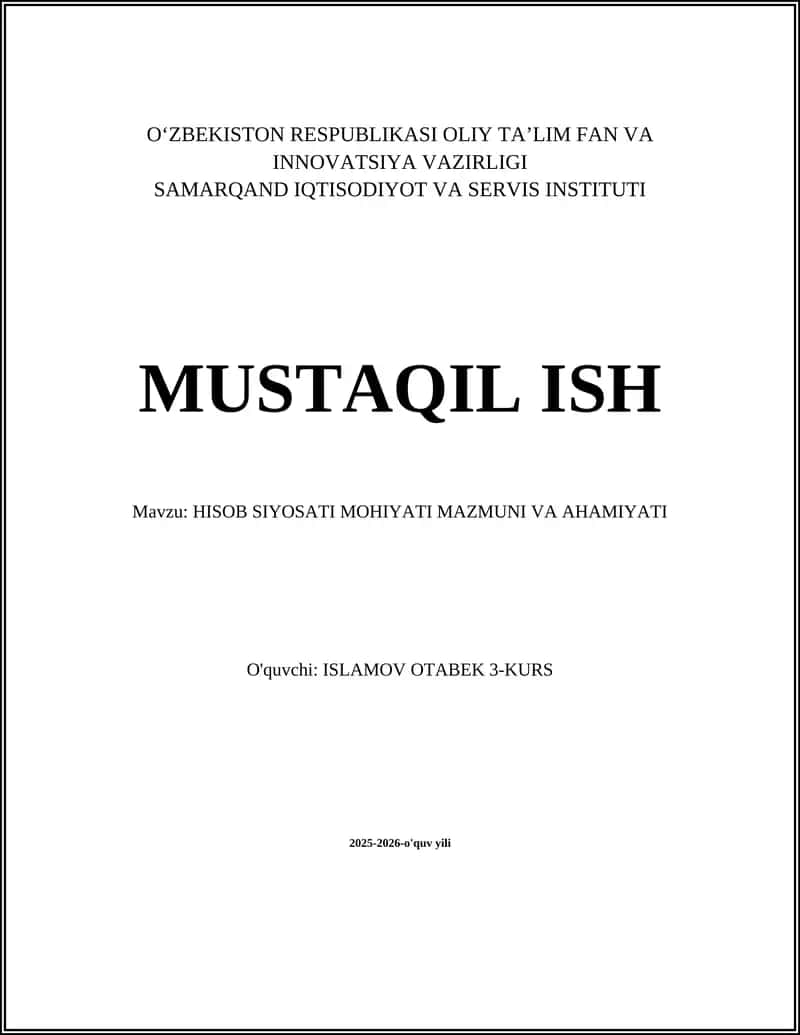 HISOB SIYOSATI 1