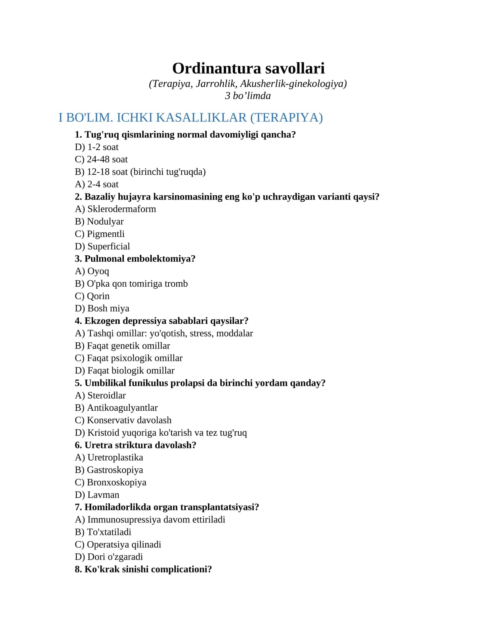 Ordinantura savollari 1