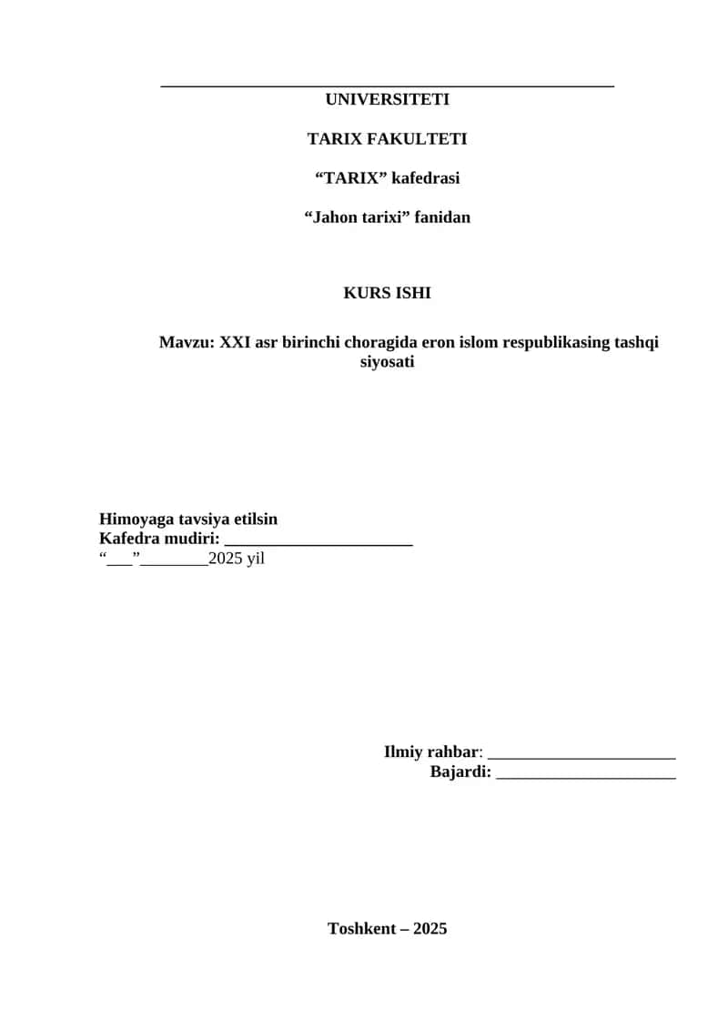 XXI asr birinchi choragida eron islom respublikasing tashqi siyosati 1