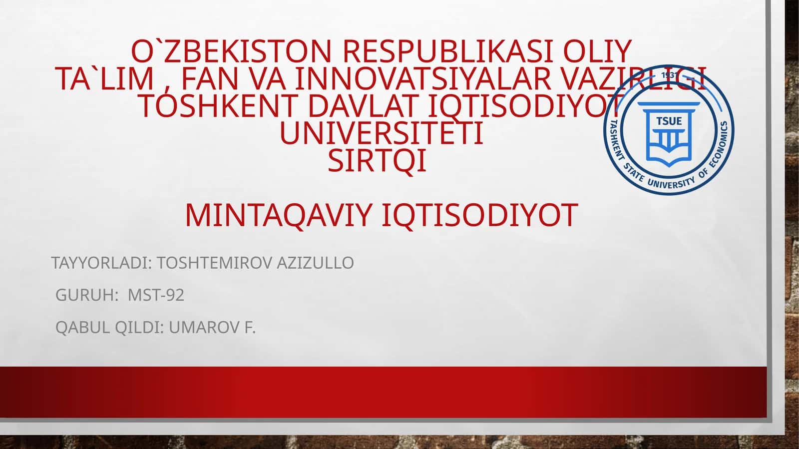 Mintakaviy iqtisodiyot fanining maqsadi va vazifalari 1