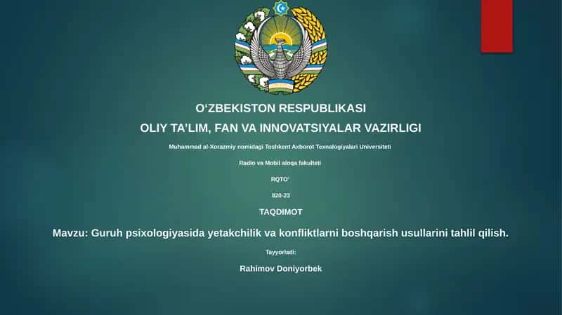 Guruh psixologiyasida yetakchilik va konfliktlarni boshqarish usullarini tahlil qilish 1