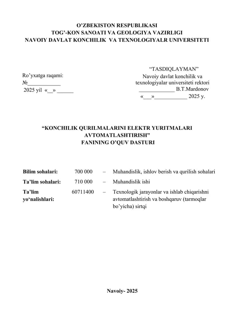Konchilik qurilmalarini elektr yuritmalari avtomatlashtirish 1