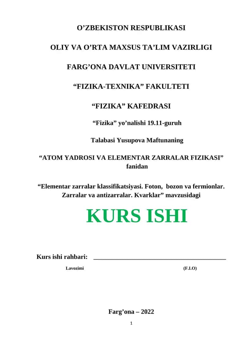 "ATOM YADROSI VA ELEMENTAR ZARRALAR FIZIKASI" 1