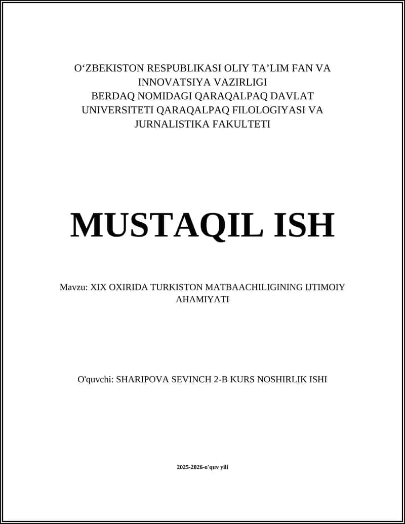 XIX OXIRIDA TURKISTON MATBAACHILIGINING IJTIMOIY AHAMIYATI 1