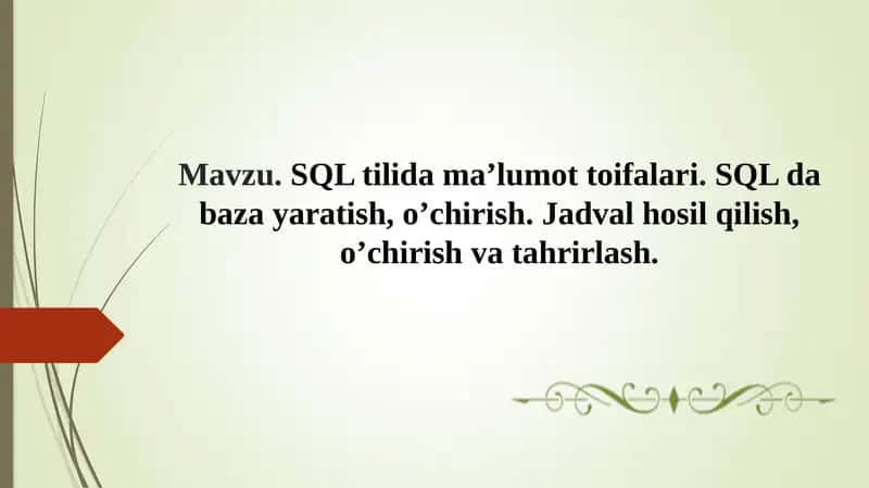 SQL tilida ma’lumot toifalari 1