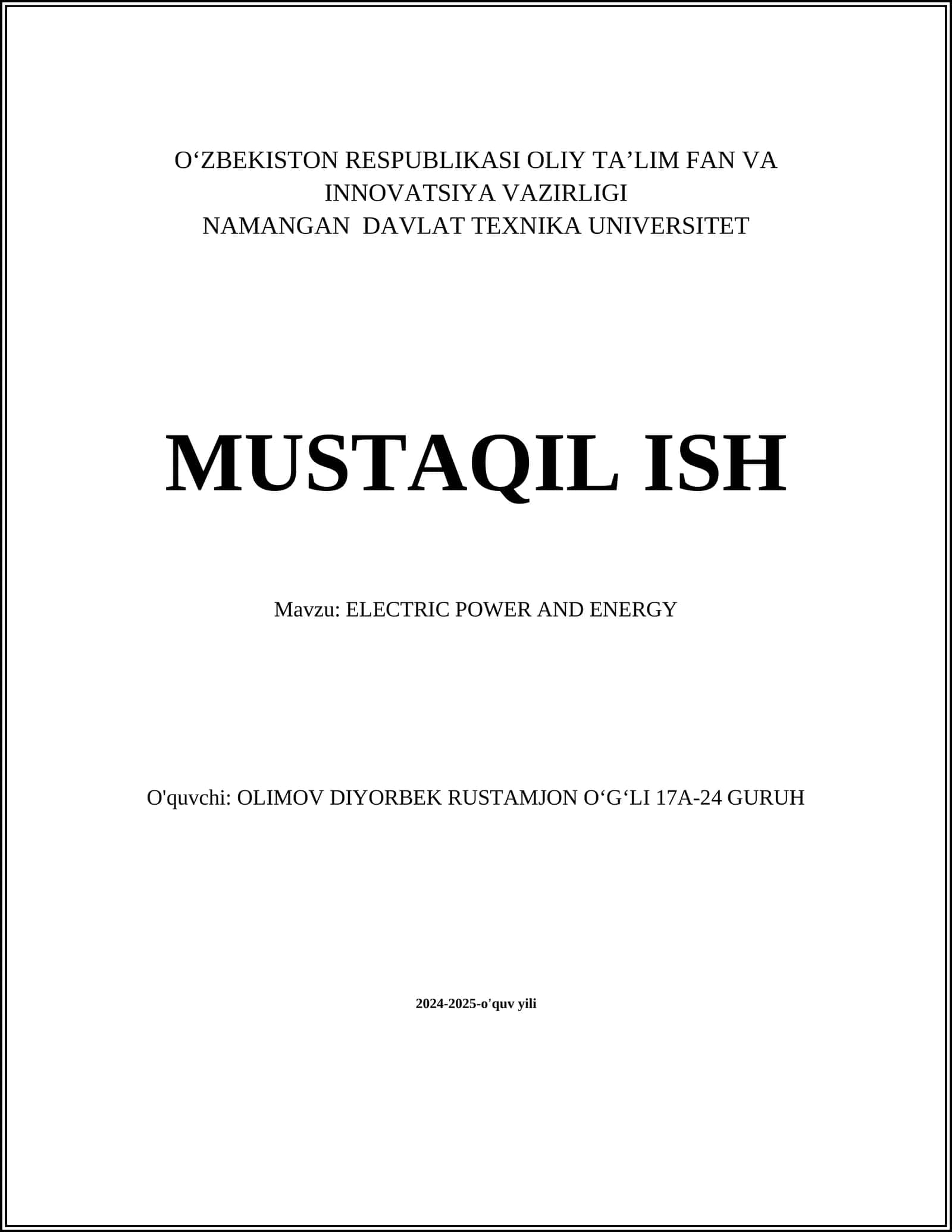 ELECTRIC POWER AND ENERGY 1