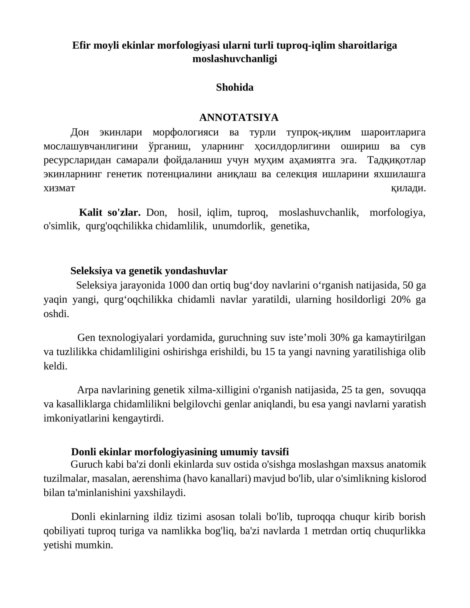 Efir moyli ekinlar morfologiyasi 1