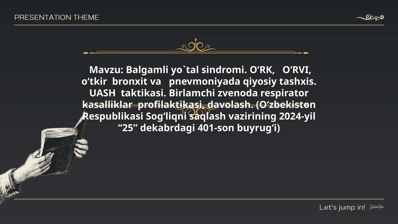 Balgamli yo`tal sindromi. O‘RK,   O‘RVI, o‘tkir  bronxit va   pnevmoniyada qiyosiy tashxis. UASH  taktikasi. Birlamchi zvenoda respirator kasalliklar  profilaktikasi, davolash 1
