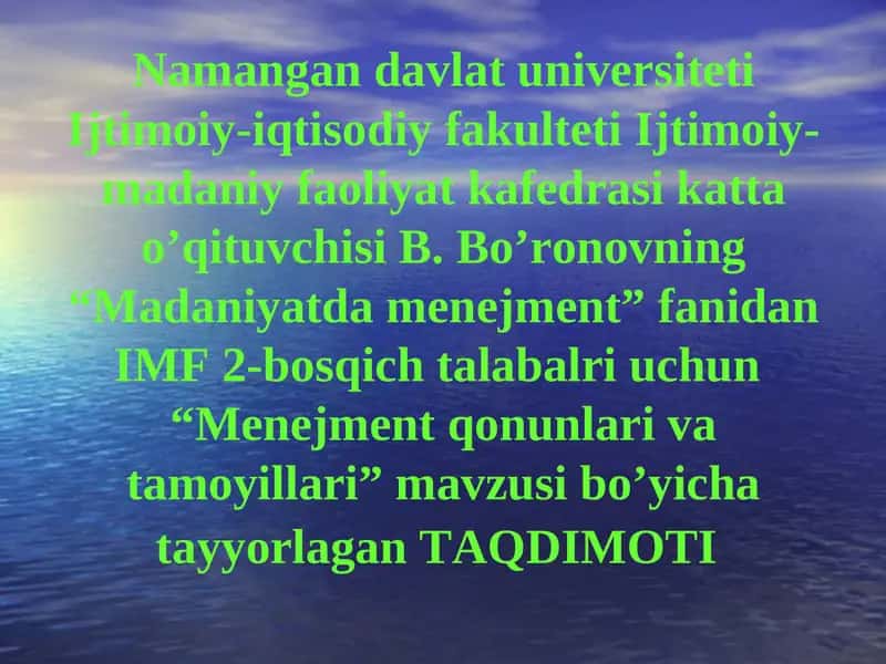 Menejment qonunlari va tamoyillari 1