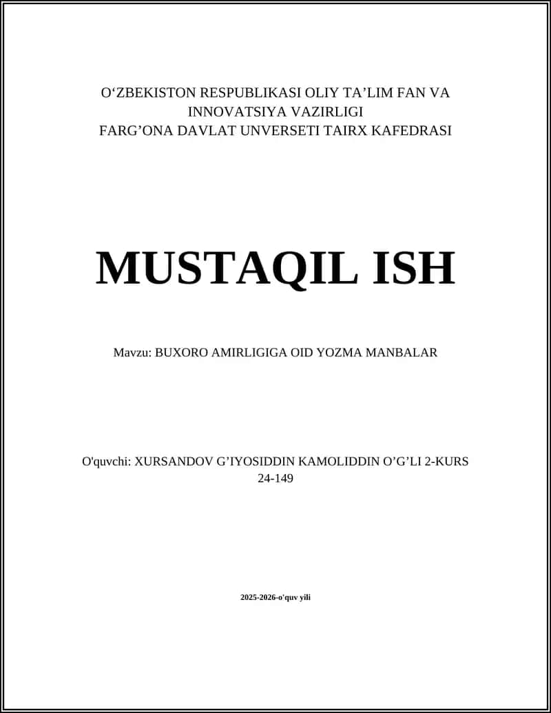 BUXORO AMIRLIGIGA OID YOZMA MANBALAR 1