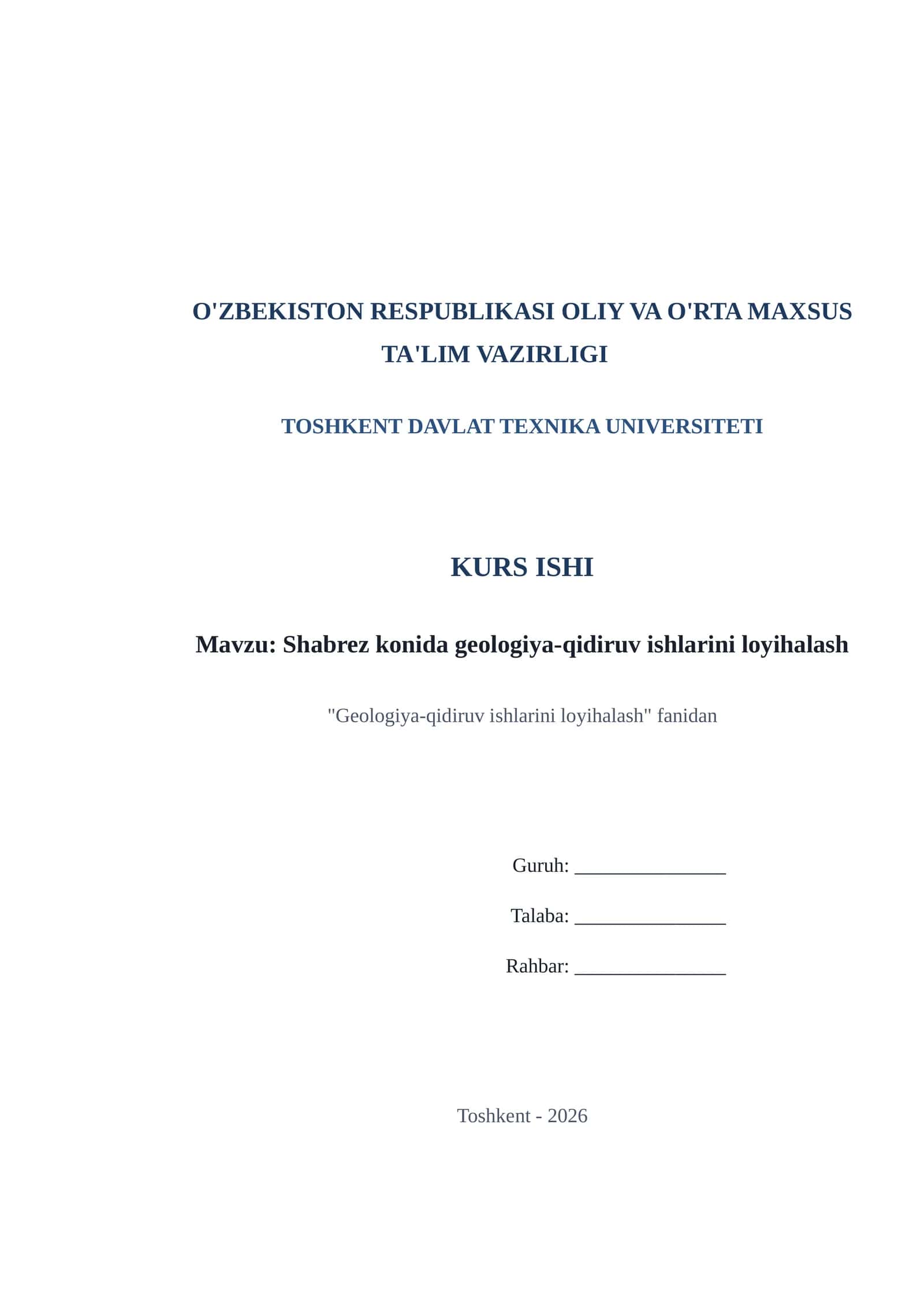 Shabrez konida geologiya-qidiruv ishlarini loyihalash 1