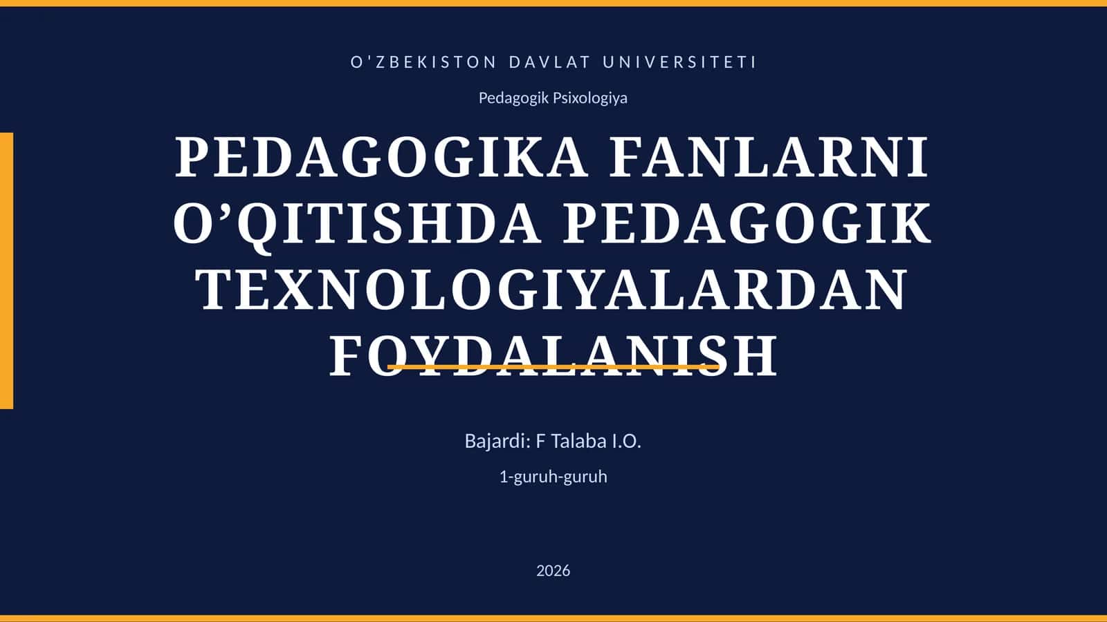 PEDAGOGIKA FANLARNI O’QITISHDA PEDAGOGIK TEXNOLOGIYALARDAN FOYDALANISH 1