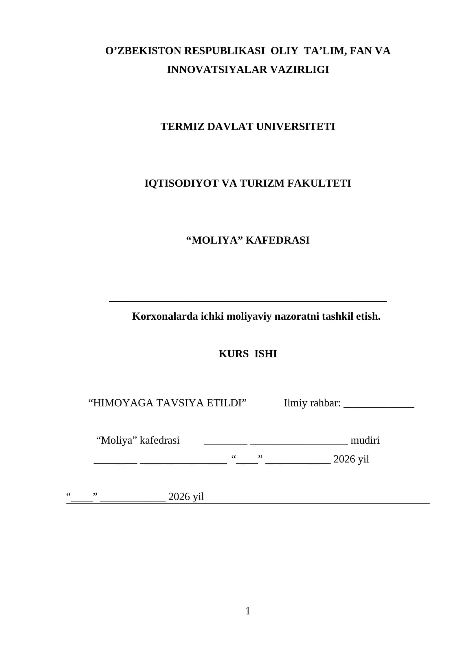 KORXONALARDA ICHKI MOLIYAVIY NAZORATNI TASHKIL ETISH 1