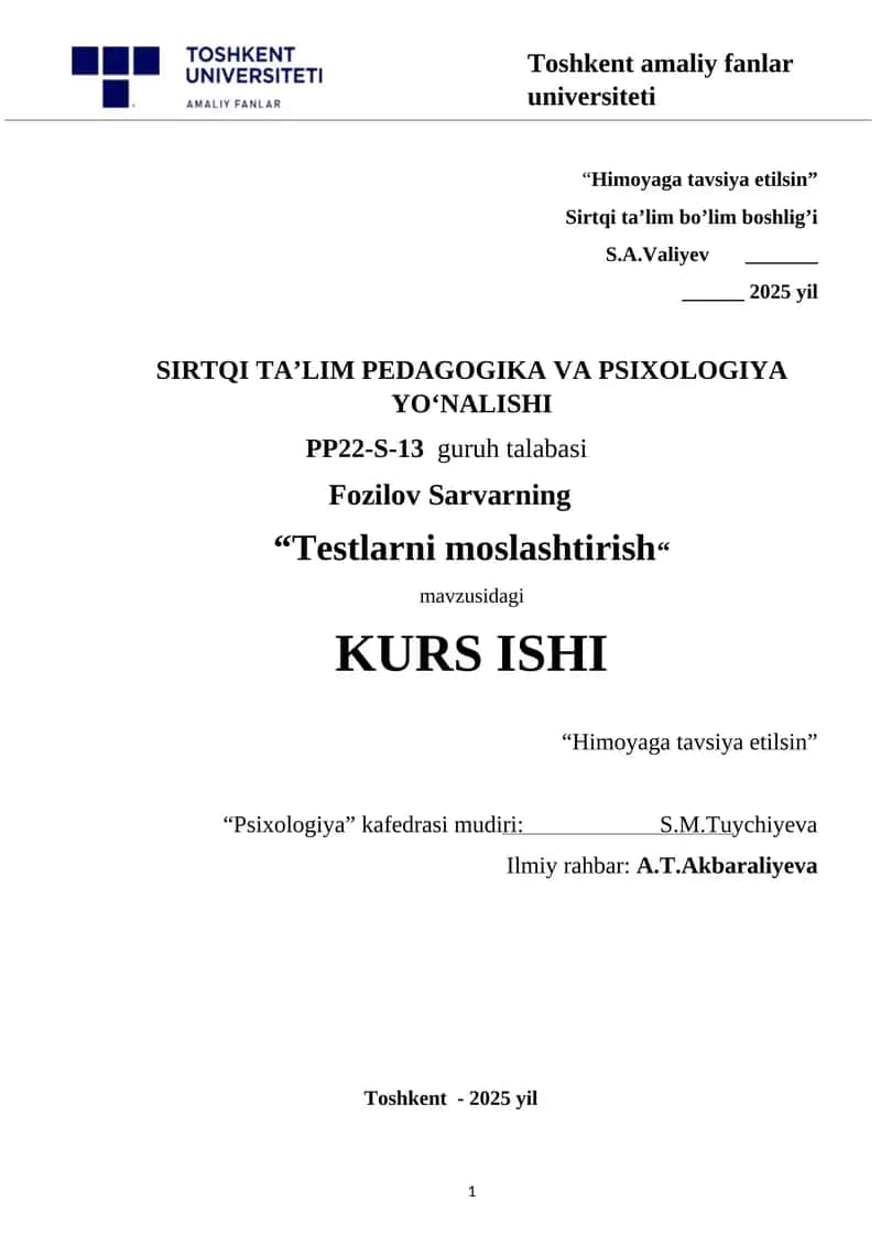 Testlarni moslashtirish 1