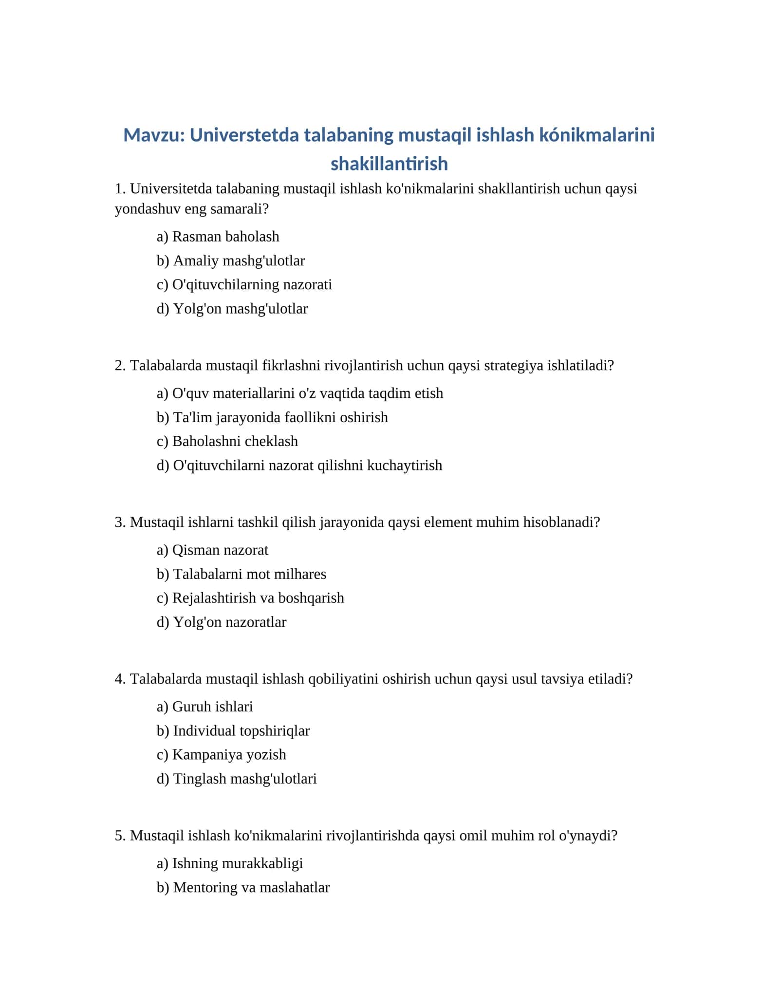 Mustaqil ishlash kónikmalarini shakillantirish 1