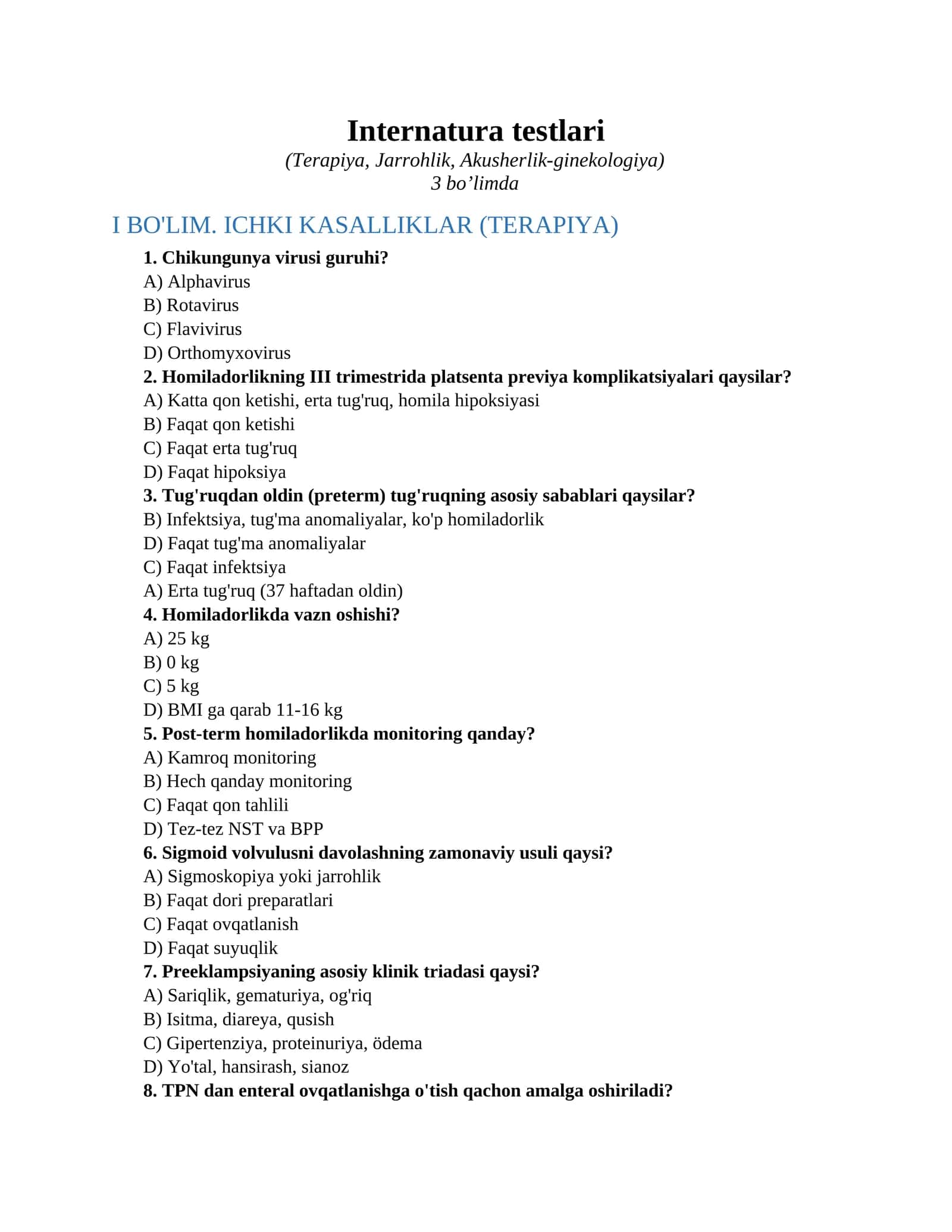 Internatura testlari 1