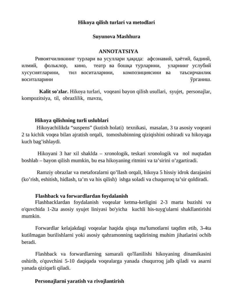 Hikoya qilish turlari va metodlari 1