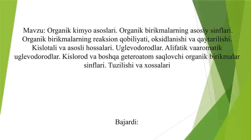 Organik kimyo asoslari 1