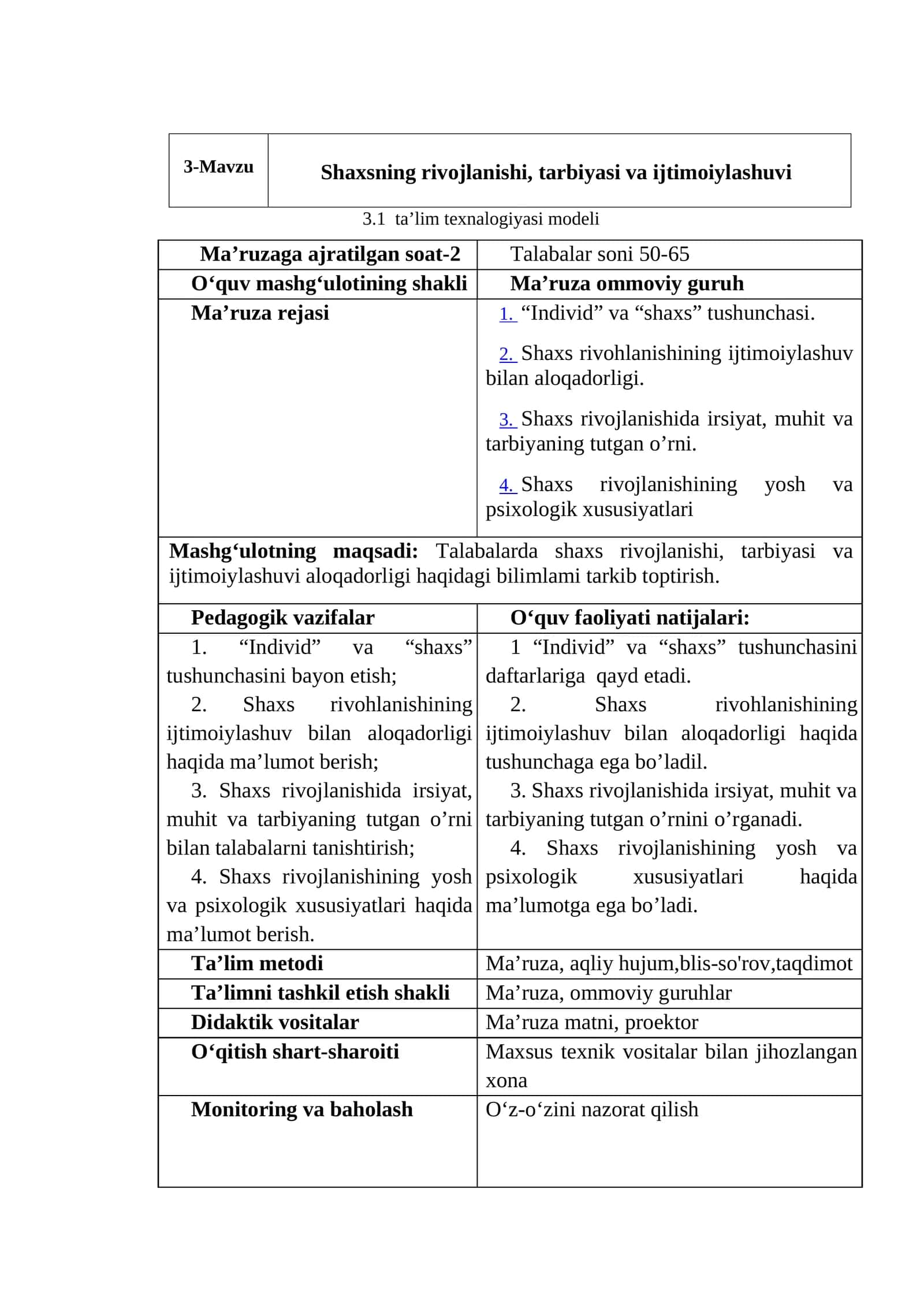 Shaxsning rivojlanishi, tarbiyasi va ijtimoiylashuvi 1