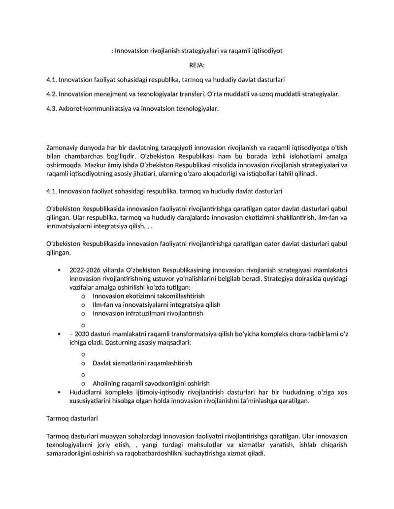 Innovatsion rivojlanish strategiyalari va raqamli iqtisodiyot 1