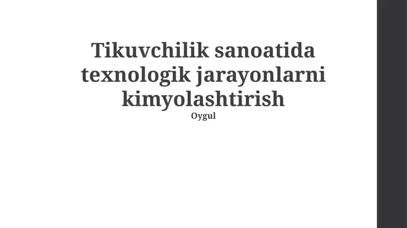 Tikuvchilik sanoatida texnologik jarayonlarni kimyolashtirish 1
